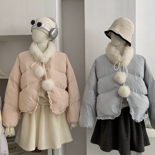 奶fufu甜美减龄毛领羽绒服女冬季 小个子白鸭绒保暖面包服外套 新款