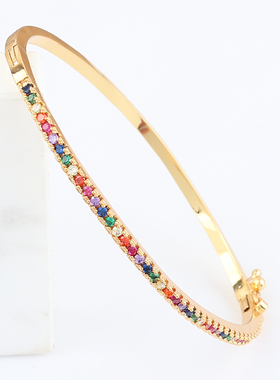 欧美风时髦镀金镶嵌彩色锆石手镯