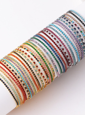 外贸新款个性简约彩色锆石手链单排爪镶时尚百搭拉伸可调节手