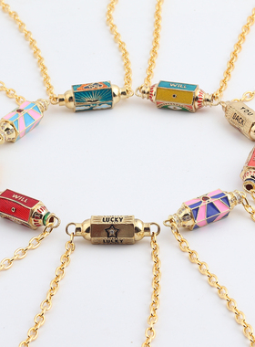 原创设计风盒子镶嵌锆石镀金项链