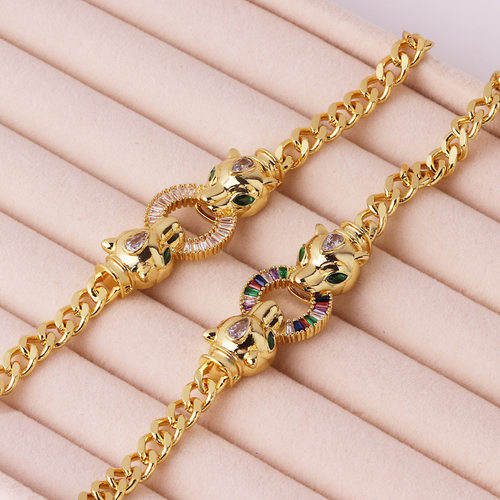 欧美个性设计绿眼猎豹微镶彩色