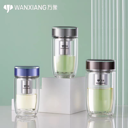 万象双层玻璃杯男加厚带滤网休闲茶杯高硼硅玻V181L V182L V183L