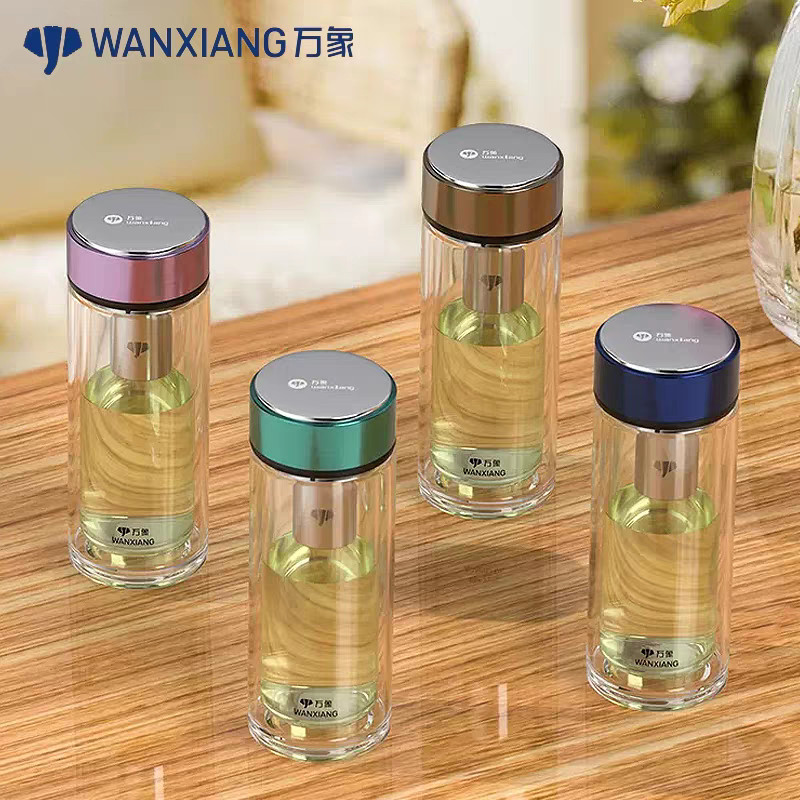 万象双层玻璃杯带滤网花茶杯隔热防烫便携水杯茶杯 V264  265 266