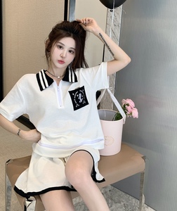RM12757#减龄运动休闲活力套装短袖polo领卫衣+松紧腰系带短裤