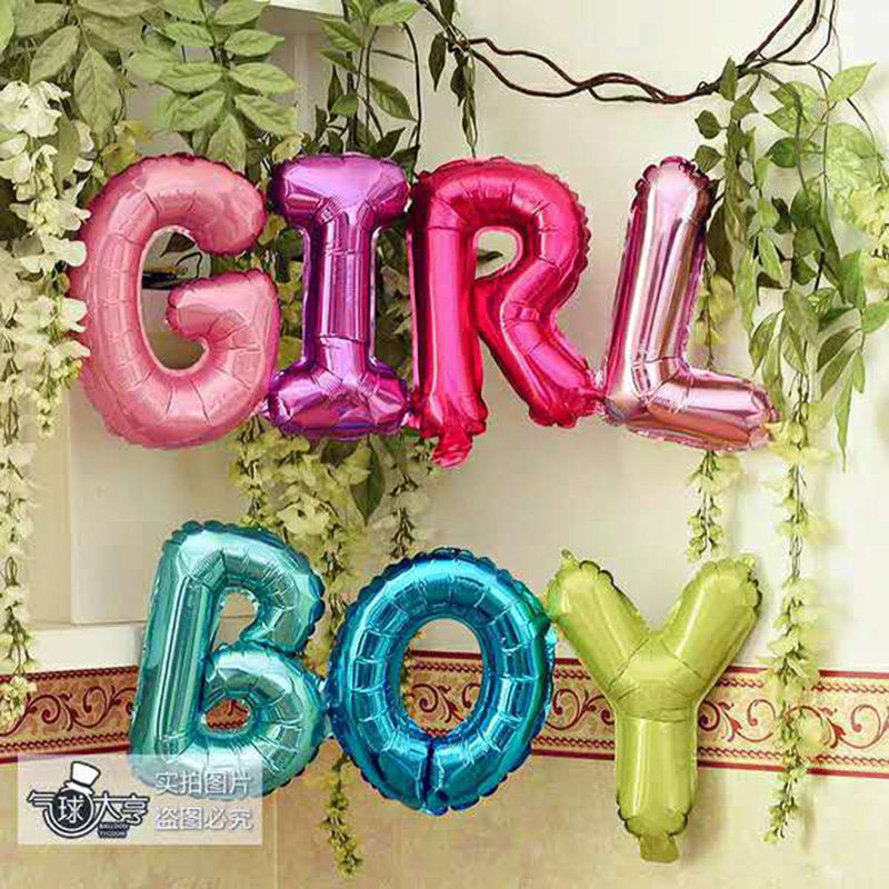 its a boy baby girl 粉蓝金色连体英文铝膜字母气球生日派对
