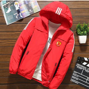 广州恒大广州队球迷秋冬加厚夹棉运动休闲连帽夹克外套棉衣男女装