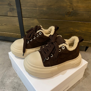 真皮厚底增高面包鞋女2025冬季新款百搭丑萌大头鞋加绒保暖板鞋潮