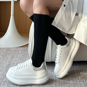 欧货厚底小白鞋女2025春季新款系带松糕跟板鞋百搭拼色增高休闲鞋