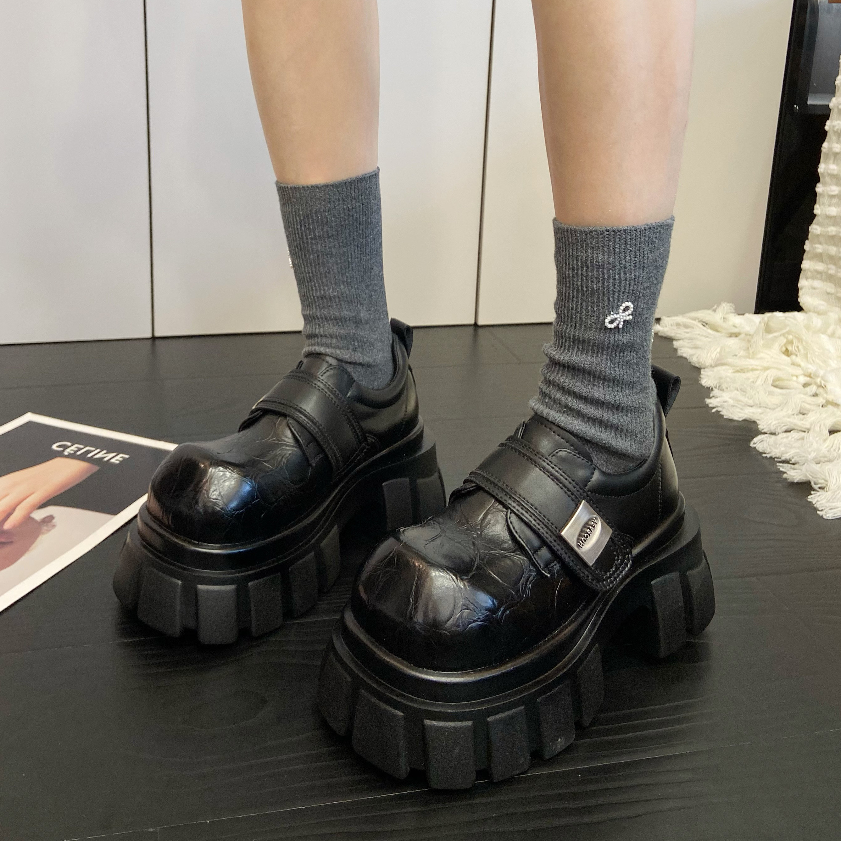 真皮厚底增高松糕乐福鞋女2026春季新款小个子皮带扣小皮鞋单鞋潮