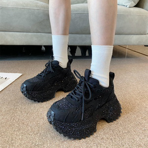 满天星水钻松糕厚底老爹鞋女2025秋季新款小个子增高休闲运动鞋潮