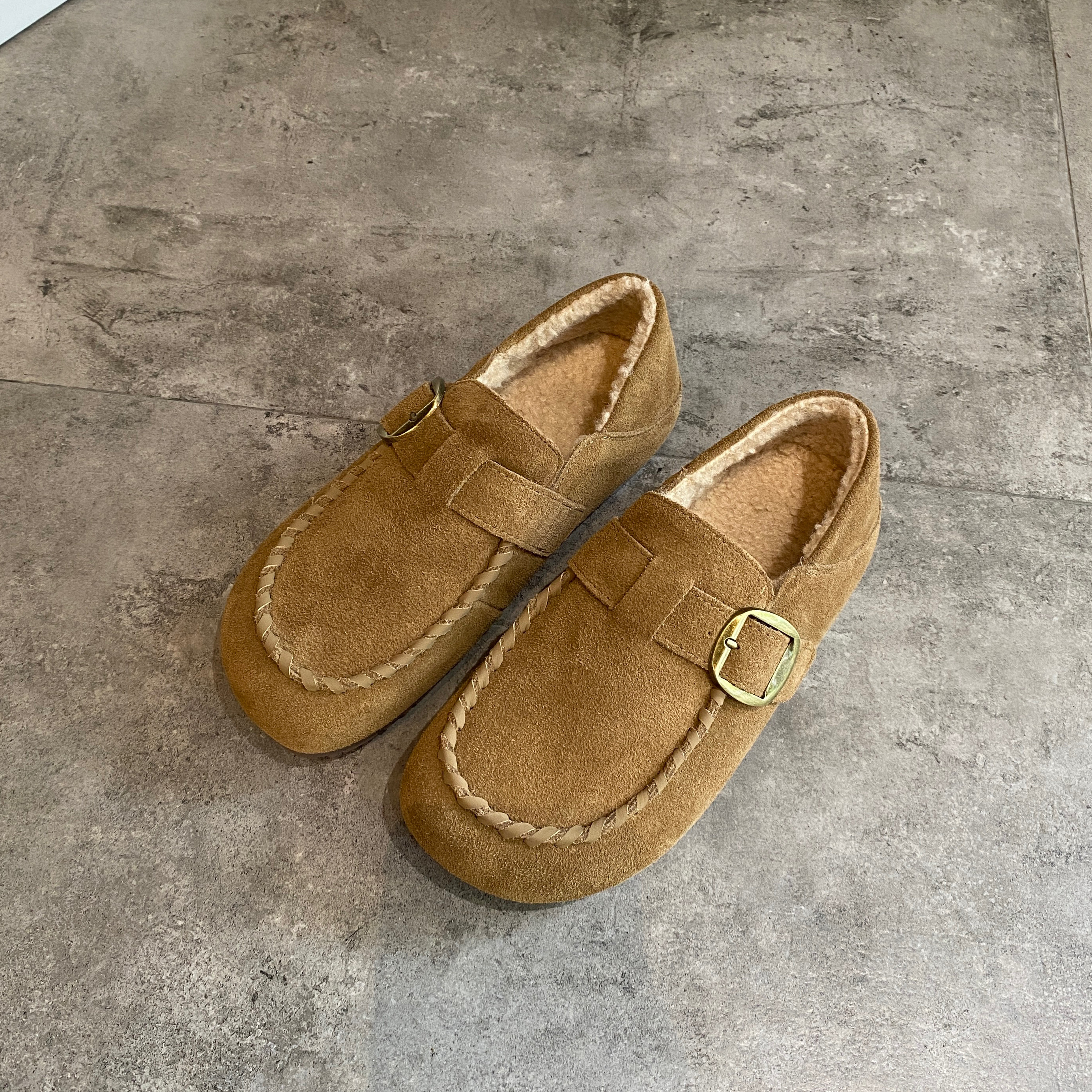 真皮软底加绒勃肯鞋女2025秋季新款百搭舒适懒人一脚蹬两穿款棉鞋