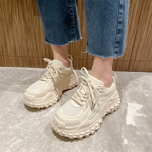 真皮轮胎榴莲老爹鞋2023夏季新款增高厚底ins潮百搭运动休闲鞋女