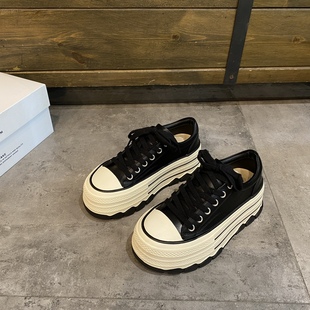 2024秋季 厚底真皮板鞋 新款 运动休闲鞋 女潮 炸街增高松糕鞋 欧货女鞋