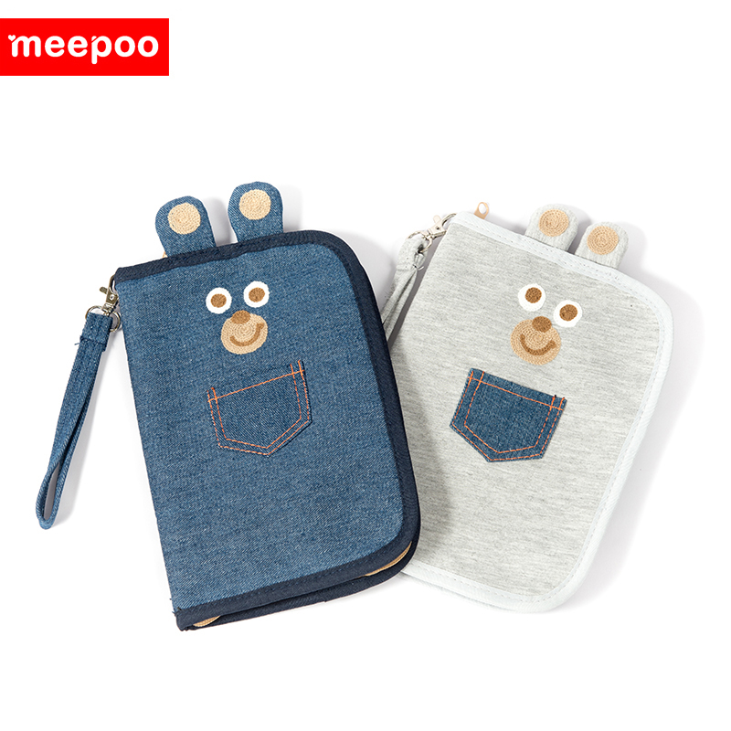 新品|meepoo可愛小熊貼片母子手賬/母子手冊 醫(yī)保卡證件媽咪包