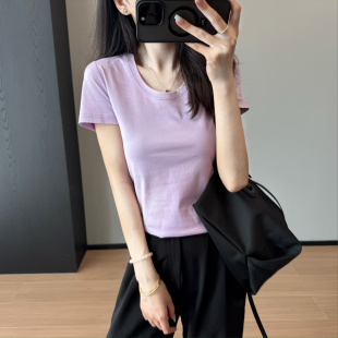 全棉舒适上衣女夏 年中福利 万年经典 净版 纯色T恤女圆领百搭短袖