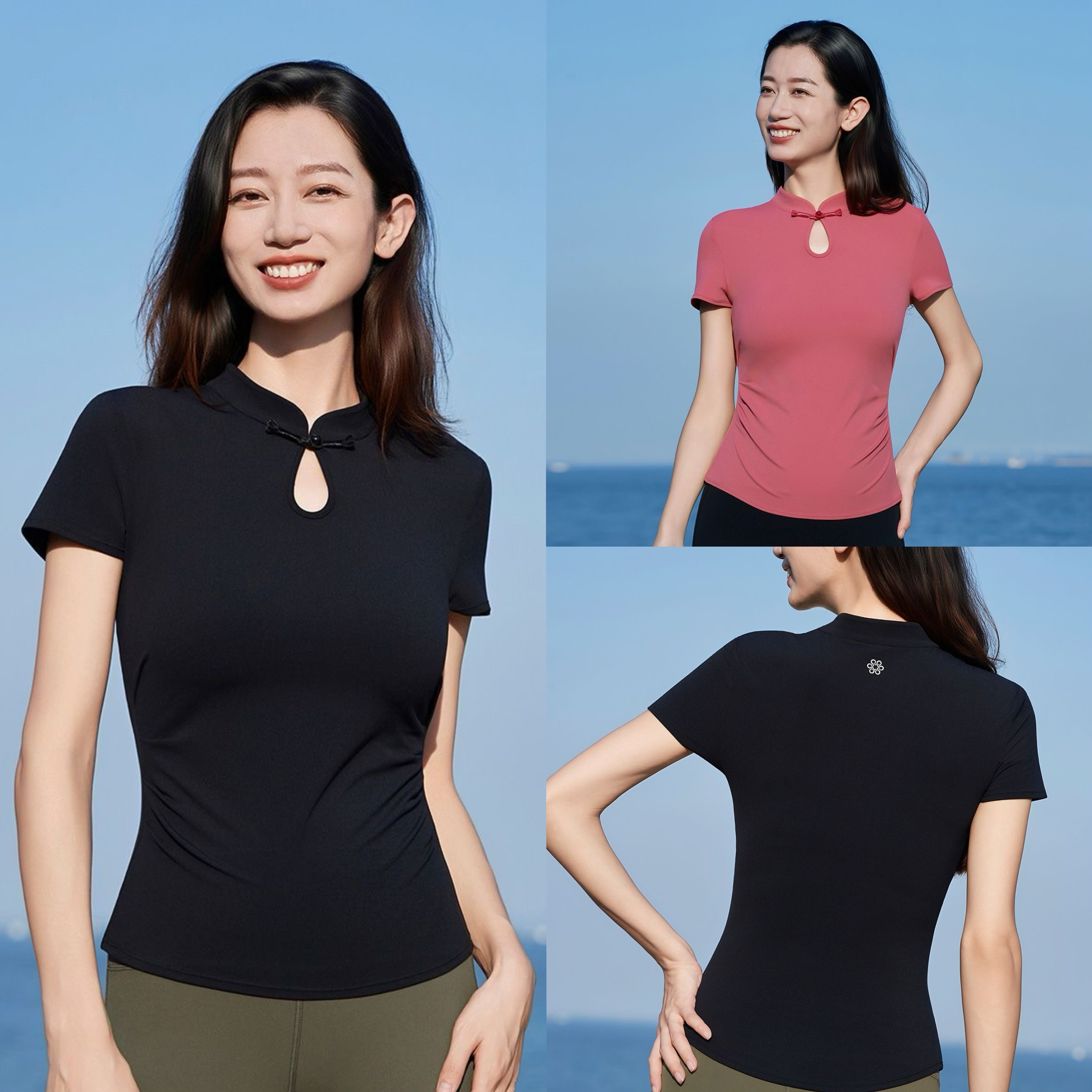 凡圣瑜伽服女运动t恤优雅大气新中式盘扣小立领健身短袖外搭FA350