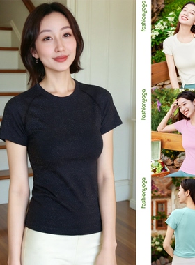 凡圣瑜伽服新款运动健身衣一体织短袖上衣女修身显瘦T恤女F15340