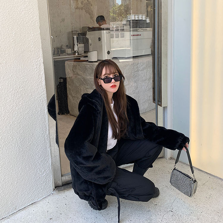 连帽冬季连帽加厚宽松女士仿皮草