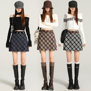 有内衬配皮带 格子半身裙短裙女秋冬包臀裙子 2027 呼呼严选