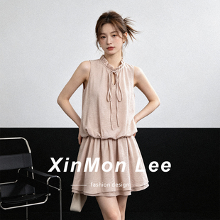 XinmonLee夏季初恋感温柔简约连衣裙风法式高级减龄显瘦收腰短裙