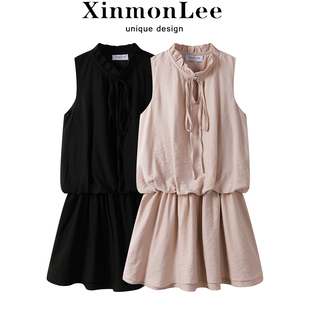 XinmonLee初恋感温柔简约连衣裙女夏风法式高级减龄显瘦收腰短裙