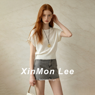 XinmonLee韩系减龄亲肤透气蝙蝠袖短款针织T恤夏季宽松显瘦上衣