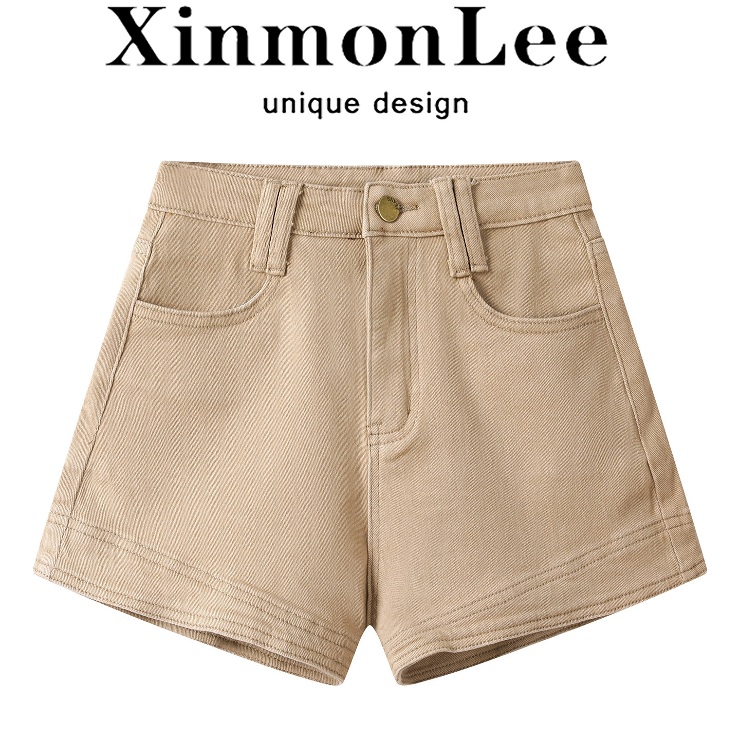 XinmonLee别致简约气质复古卡其色牛仔裤夏季辣妹修身显瘦短裤女