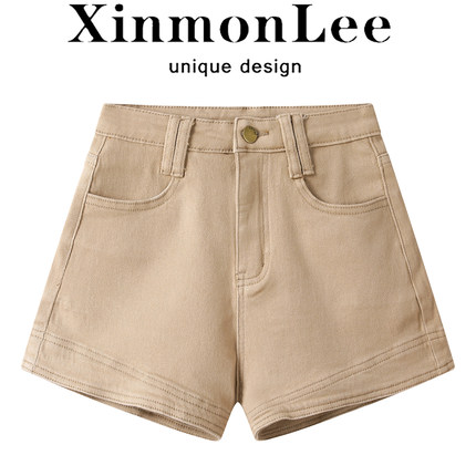 XinmonLee别致简约气质复古卡其色牛仔裤夏季辣妹修身显瘦短裤女