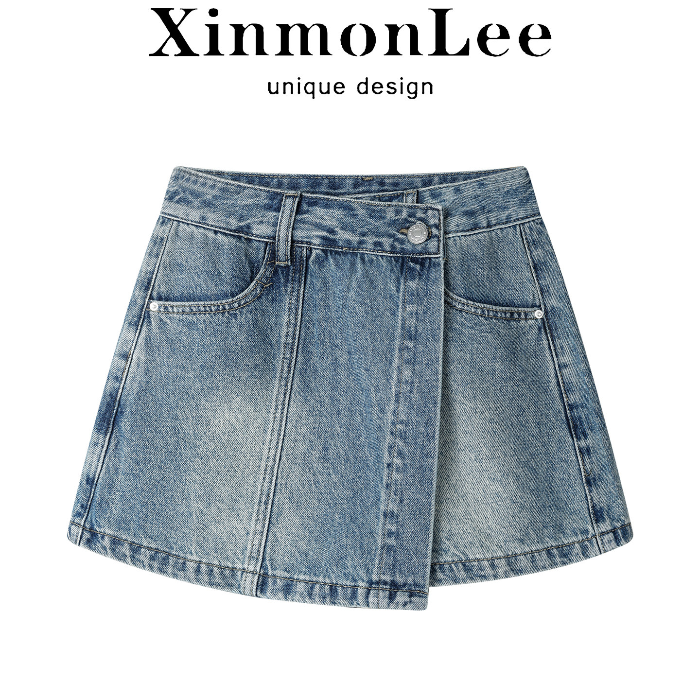 XinmonLee韩版复古减龄百搭高腰包臀显瘦牛仔裤夏季短款A字裤裙女