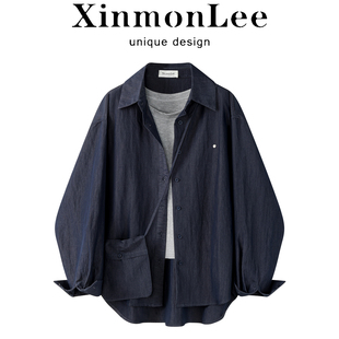 XinmonLee韩系翻领衬衫防晒外套薄款休闲宽松套装春针织背心叠穿