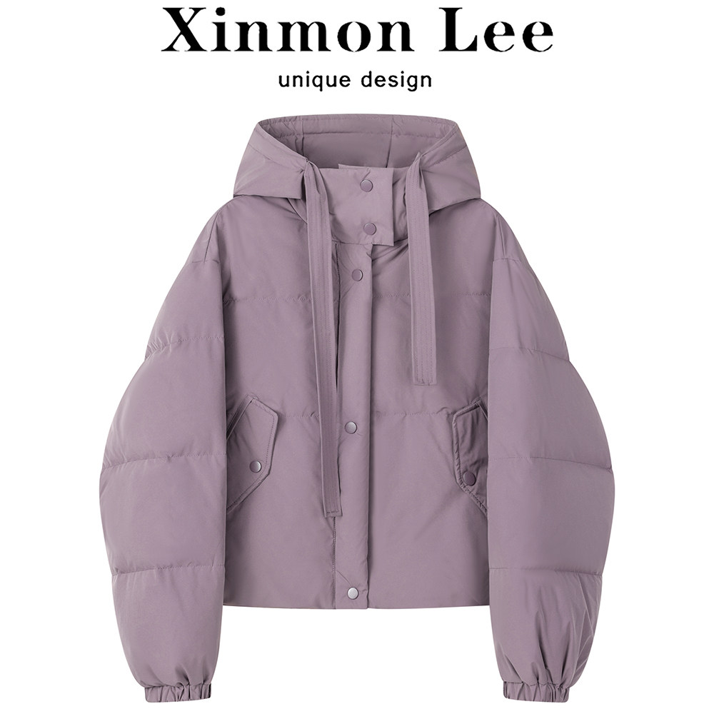XinmonLee别致冬季新款连帽轻薄羽绒服紫色高级感漂亮短款外套女