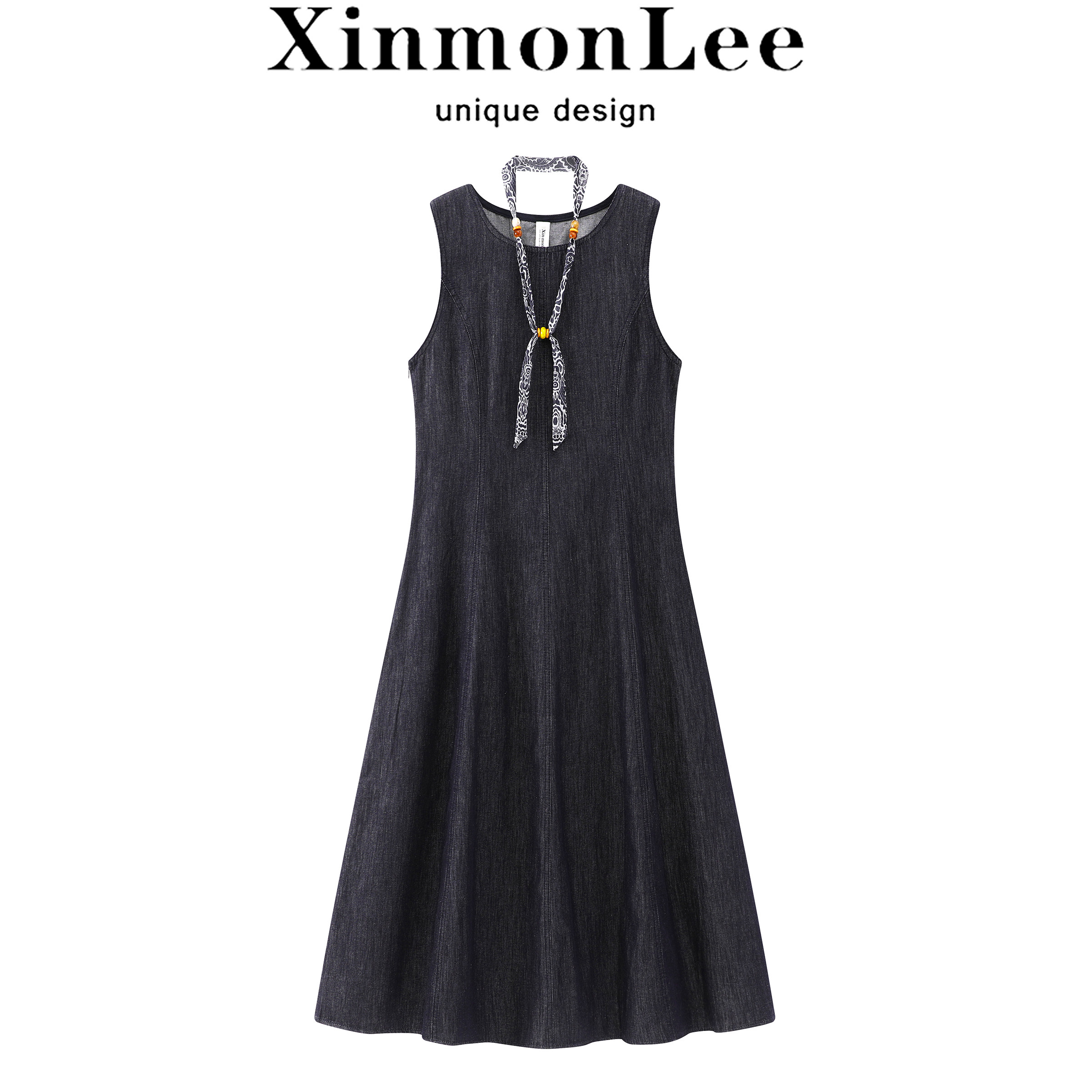 XinmonLee复古休闲风无袖牛仔背心裙女修身显瘦A字连衣裙气质夏季