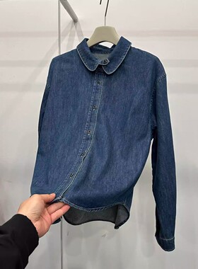 长袖牛仔衬衫女2026春季新款韩版宽松显瘦百搭设计感polo洋气上衣