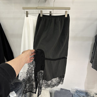 温柔优雅裙子 蕾丝拼接A字半身裙女松紧腰百搭中长款 2026夏装 新款