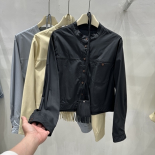 短款PU皮外套女2026春季新款韩版设计感单口袋带流苏包包薄款皮衣