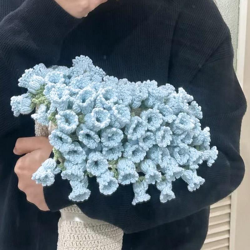 玫瑰花束毯子手工编织diy材料包毛线团钩织花朵毛毯花勾针铃兰花