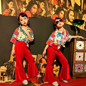 复古港风喇叭裤男女童演出服