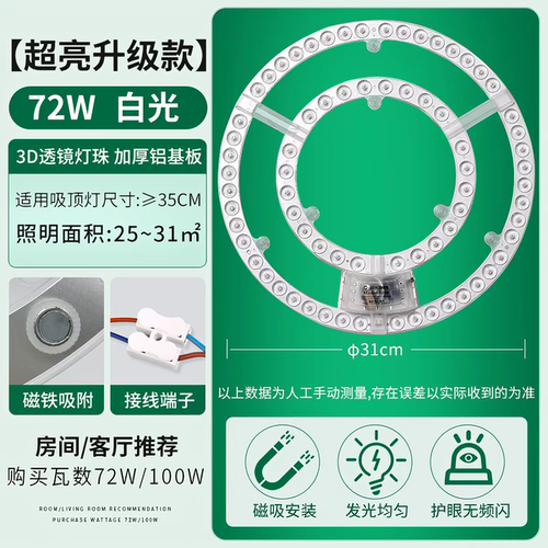 风扇灯led灯芯客厅吊扇灯专用灯珠替换光源圆形灯条磁吸模组灯板