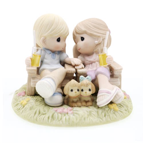 Precious Moments水滴娃娃幸福的休闲时光男孩女孩陶瓷大场景摆件