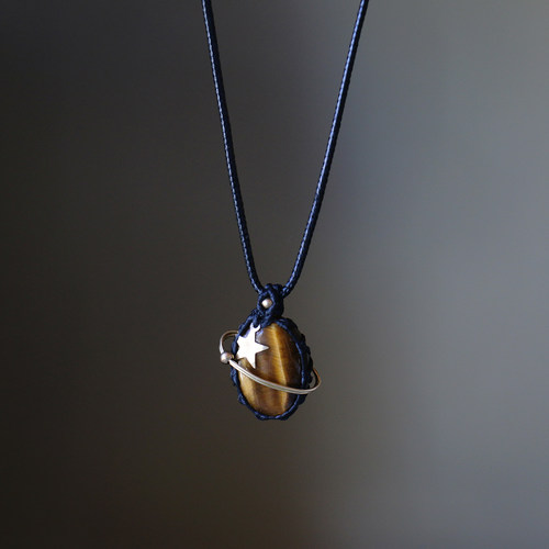 天然虎眼石星球项链长款配饰男女