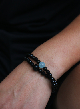 天然黑曜石海蓝宝手串送男友礼物