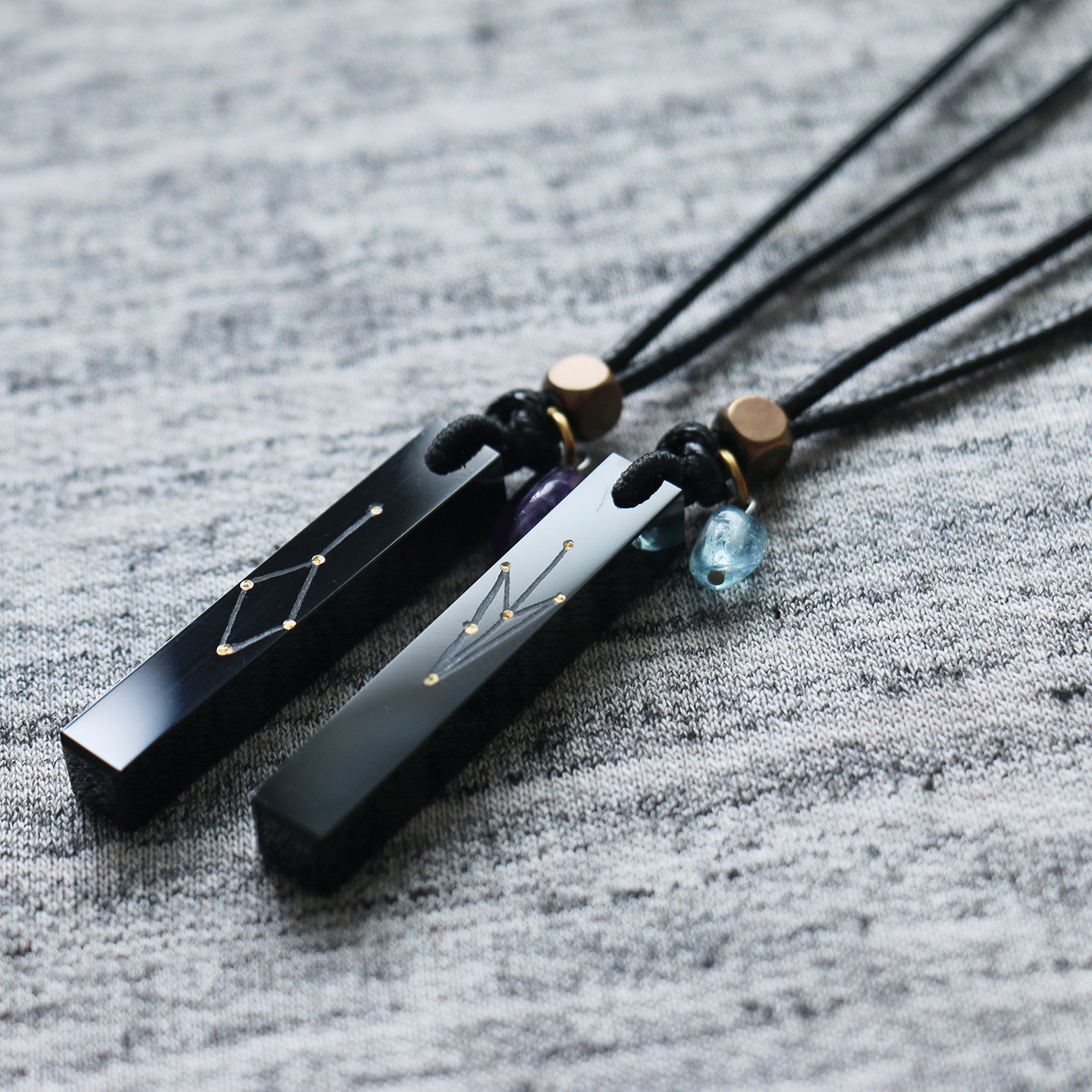 七夕礼物原创情侣项链男款简约牛郎织女天然黑曜石海蓝宝吊坠女