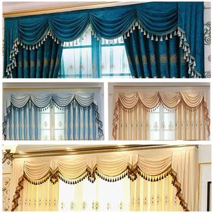 欧式窗帘帘头窗幔客厅飘窗窗帘布窗头水波工字帘幔装饰布成品定制