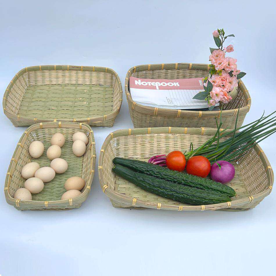 竹编制品厨房蔬果收纳篮餐厅馒头点心盘长方形收纳竹筐收纳整理筐