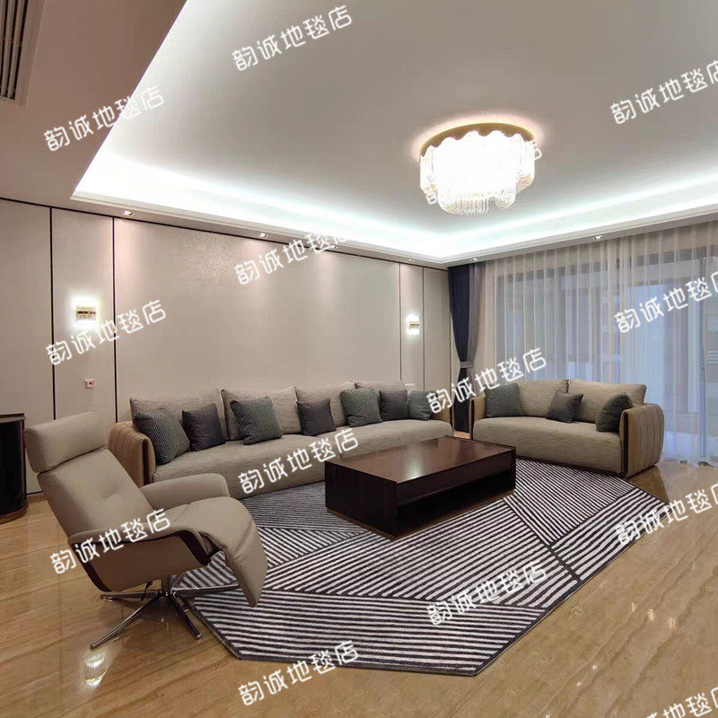 现代简约深灰条纹客厅茶几样板间卧室床边书房餐厅手工混纺地毯