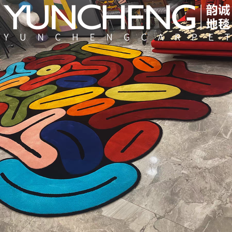 欧美时尚潮流彩色客厅茶几不规则大地毯意式卧室书房衣帽间床边毯