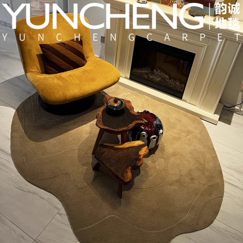 轻奢欧美不规则棕色立体客厅茶几大地毯浮雕卧室书房衣帽间床边毯