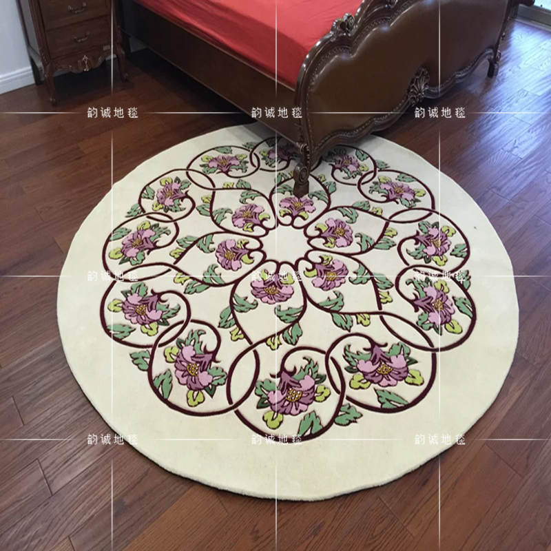 手工花卉羊毛欧式风餐厅地毯定制