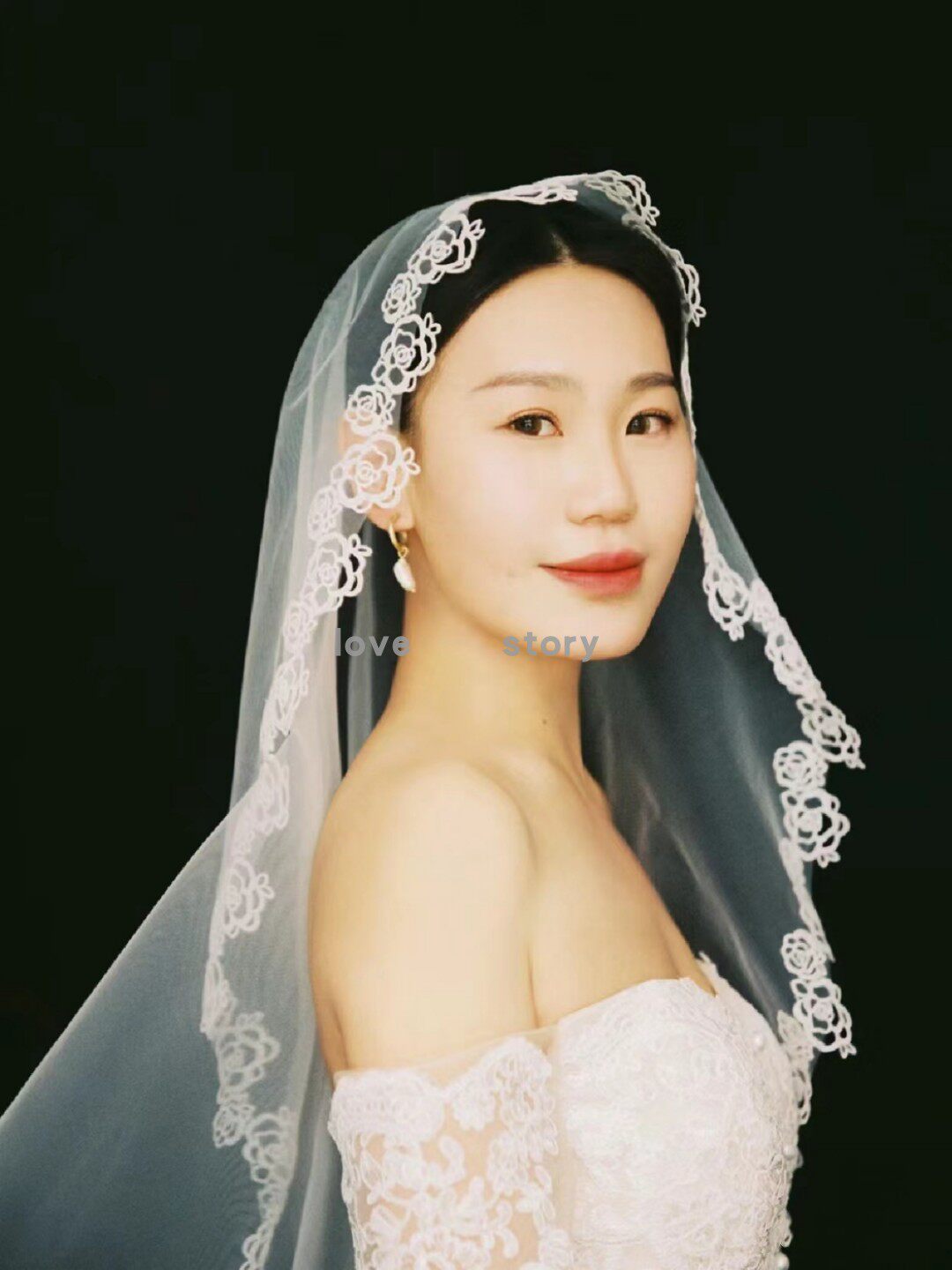 新娘头纱长款蕾丝小花边简约素纱结婚头纱头纱超仙森系韩式白色