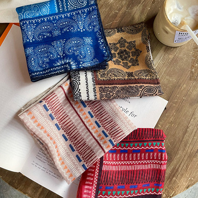 秋冬腰果花复古女棉麻方巾百搭